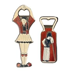 Vintage Bottle Openers Metal Enamel Painted Asian Inspired Lot of 2
